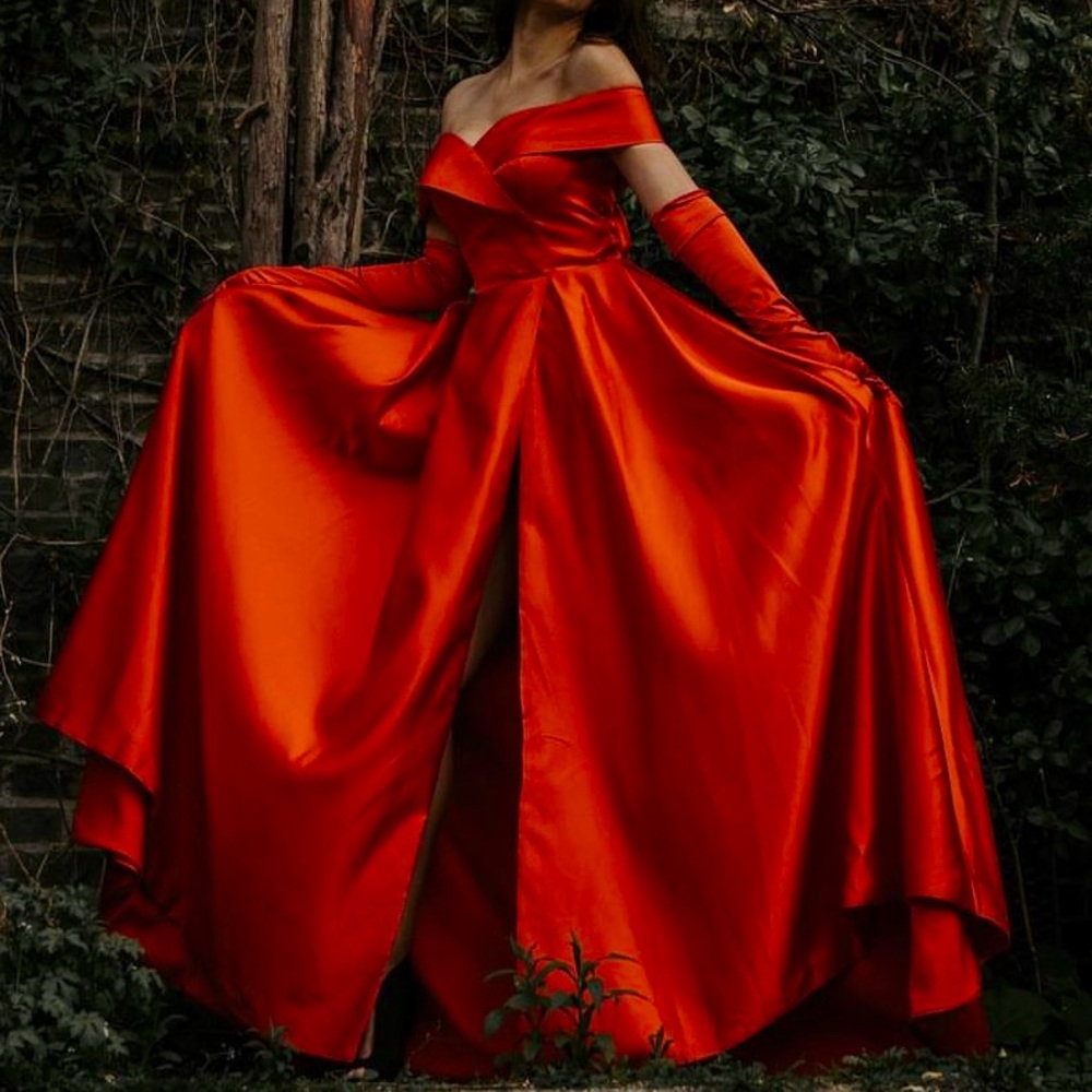 Red gown - satin - stunning, strapless